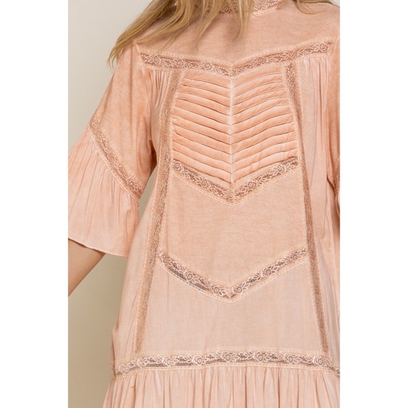 POL Light Coral Pleated & Ruffled Short Sleeve Tunic Top - Picture 6 of 8